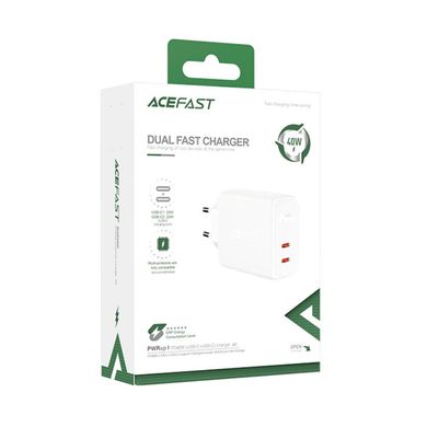 Сетевое зарядное устройство Acefast A9 2xType-C, 2.4A, 40W, PD, QC 3.0 White адаптер с быстрой зарядкой