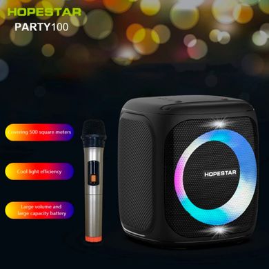 Портативная беспроводная Bluetooth колонка Hopestar Party 100 50Вт Black с влагозащитой IPX7 беспроводным микрофоном и функцией зарядки устройств