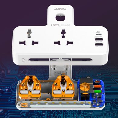 Мережевий подовжувач фільтр LDNIO SC2311, 2 Розетки + 2 USB + 1 Type-C, Швидка зарядка Quick Charge 3 з ночником