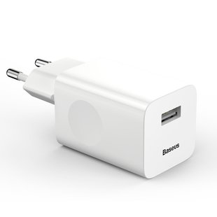 Мережевий зарядний пристрій адаптер BASEUS For Qi Quick Charge 1USB, 2.4A, QC3.0 з функцією швидкої зарядки White