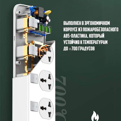 Мережевий подовжувач фільтр Ldnio SC4408, 4 Розетки + 4 USB, 2 м, перетин 3х0,75мм