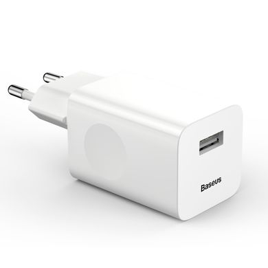 Мережевий зарядний пристрій адаптер BASEUS For Qi Quick Charge 1USB, 2.4A, QC3.0 з функцією швидкої зарядки White