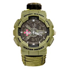 Мужские Механические Наручные Часы Patriot 005 | Кварц+Электроника, Паракордовый, 5м| Зеленый