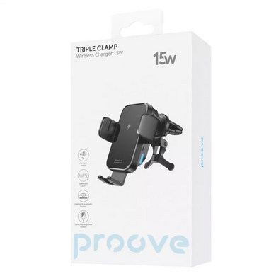 Автомобільний тримач із бездротовою зарядкою Proove Triple Сlamp |5W-15W Max| Black