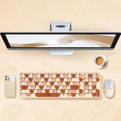 Беспроводная Клавиатура и Мышь TWolf TF350  2.4G ретро стиль 1600 DPI USB brown