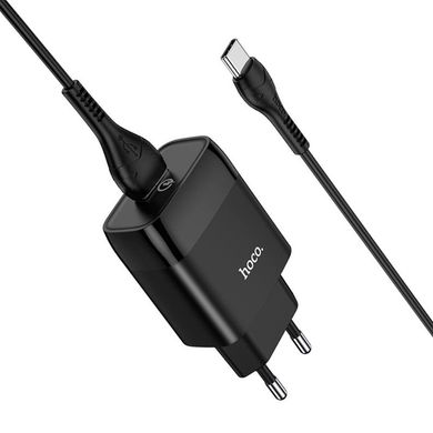 Сетевое зарядное устройство HOCO с кабелем Type-C 1USB, QC3.0/FCP/AFC, 3A, 18W с функцией быстрой зарядки Black