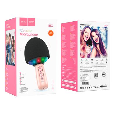 Мікрофон Bluetooth караоке з колонкою HOCO Cute karaoke microphone BK7 | BT5.0, AUX / TF, DSP, 5W | pink