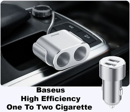 Автомобільний зарядний пристрій з розгалужувачем 2xUSB Baseus High Efficiency One To Two Cigarette