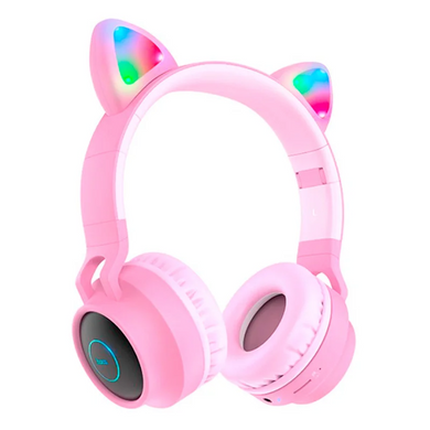 Бездротові Bluetooth навушники HOCO Cheerful Cat Ear W27 з мікрофоном і LED RGB підсвічуванням Котячі Вушка Pink