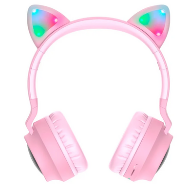 Бездротові Bluetooth навушники HOCO Cheerful Cat Ear W27 з мікрофоном і LED RGB підсвічуванням Котячі Вушка Pink