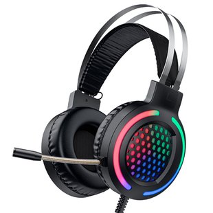 Игровые наушники НОСО Gaming LED RGB Headphones ESD03 с микрофоном и LED RGB подсветкой проводные Black