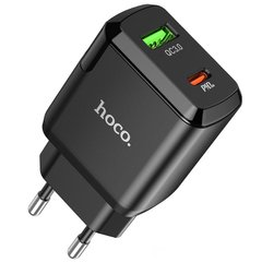 Зарядний пристрій HOCO N5 |1USB/1Type-C, PD20W/QC3.0, 3A| Black адаптер із швидкою зарядкою