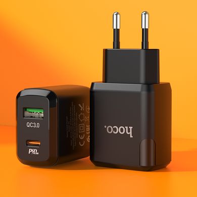 Сетевое зарядное устройство HOCO N5 |1USB/1Type-C, PD20W/QC3.0, 3A| Black адаптер с быстрой зарядкой