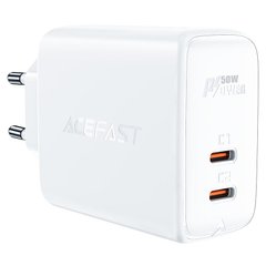 Сетевое зарядное устройство Acefast A29 GaN 2xType-C, 3A, 50W, PD, QC3.0/QC4.0+ адаптер с быстрой зарядкой White