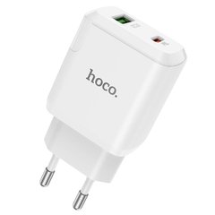 Сетевое зарядное устройство HOCO N5 |1USB/1Type-C, PD20W/QC3.0, 3A| White адаптер с быстрой зарядкой