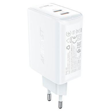 Мережевий зарядний пристрій Acefast A29 GaN 2xType-C, 3A, 50W, PD, QC3.0/QC4.0+ адаптер із швидкою зарядкою White
