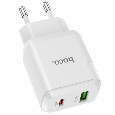 Зарядний пристрій HOCO N5 |1USB/1Type-C, PD20W/QC3.0, 3A| White адаптер із швидкою зарядкою