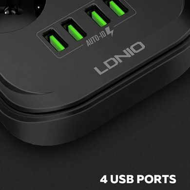 Мережевий подовжувач фільтр Ldnio SE6403, 6 Розетки + 4 USB, 2 м, перетин 3х0, 75мм, Black