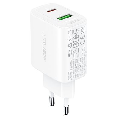 Мережний зарядний пристрій Acefast A25 USB, Type-C, 3A, 20W, PD, QC 3.0 Білий адаптер із швидкою зарядкою