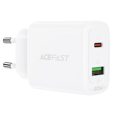 Мережний зарядний пристрій Acefast A25 USB, Type-C, 3A, 20W, PD, QC 3.0 Білий адаптер із швидкою зарядкою