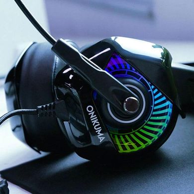 Игровые наушники Onikuma K6 с микрофоном и LED RGB подсветкой проводные Black