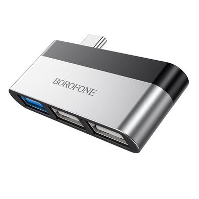 HUB адаптер BOROFONE Type-C до USB Adapter Silver DH1 | 2USBx2.0, 1USBx3.0 | перехідник хаб