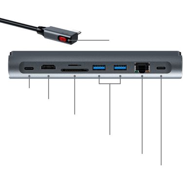 HUB адаптер c підставкою для ноутбука Acefast E5 2xUSB/Type-C PD/HDMI/RJ45/SD/TF Silver