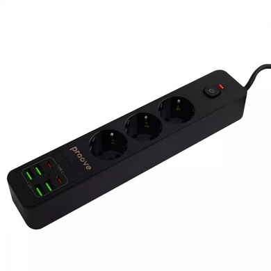 Мережевий подовжувач фільтр Proove Power Socket P-03 (3 розетки + 4 USB + 2 Type-C) 2М