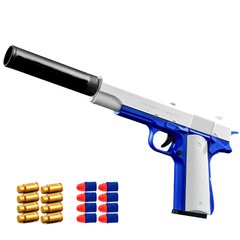 Игрушечный детский пистолет Glock 19 стреляющий поролоновыми пулями White-Blue (10 патронов)