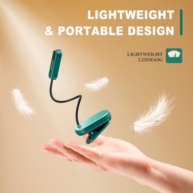 Настільна універсальна лампа LED бездротова з кліпсою Glocusent Mini clip-on Book light green