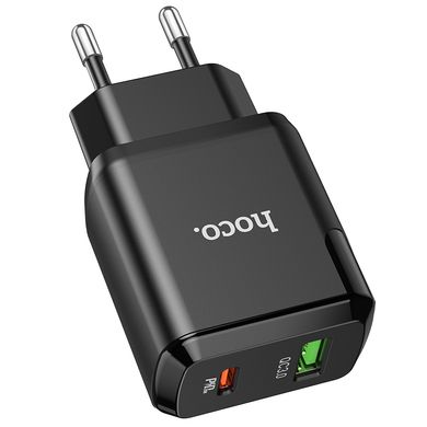 Сетевое зарядное устройство HOCO N5 |1USB/1Type-C PD20W/QC3.0, 3A| адаптер с Lightning кабелем и быстрой зарядкой Black