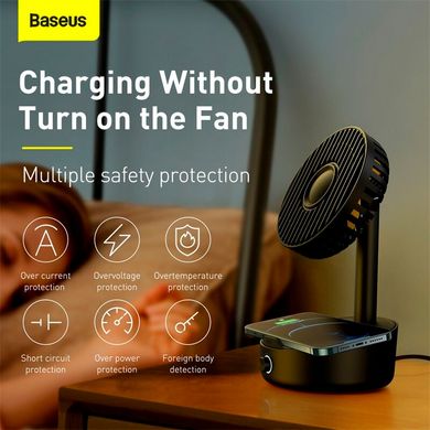 Вентилятор з бездротовим зарядним пристроєм BASEUS wireless charger with oscillating fan | 10W Qi | black