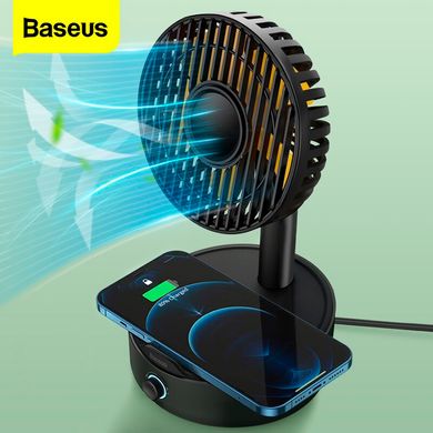 Вентилятор з бездротовим зарядним пристроєм BASEUS wireless charger with oscillating fan | 10W Qi | black