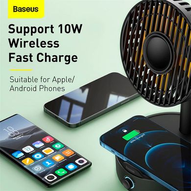 Вентилятор з бездротовим зарядним пристроєм BASEUS wireless charger with oscillating fan | 10W Qi | black