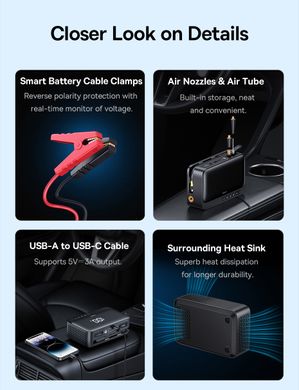 Пустер зарядного пристрою бустер Baseus Super Energy Series 4-in-1 Car Jump Starter компресор Чорний