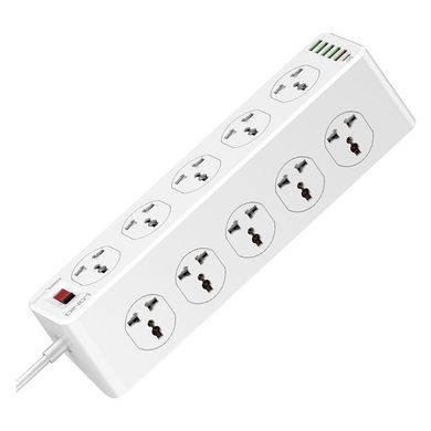 Мережевий подовжувач фільтр Ldnio SC10610, 10 Розеток + 5 USB + 1 Type-C, 2 м, швидка зарядка Quick Charge 3