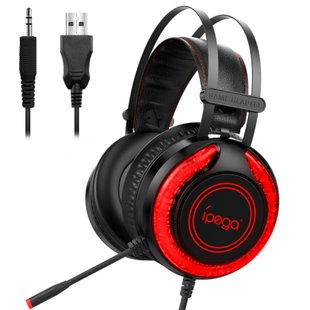 Игровые наушники IPega Gaming PG-R015 с микрофоном и LED подсветкой проводные Black-red