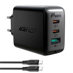 Мережевий зарядний пристрій Acefast A13 2Type-C, USB, 3A, 65W, PD, QC3.0 адаптер із швидкою зарядкою та кабелем Type-C 1м Black