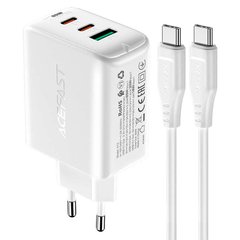 Сетевое зарядное устройство Acefast A13 2Type-C, USB, 3A, 65W, PD, QC3.0 адаптер с быстрой зарядкой и кабелем Type-C 1м White
