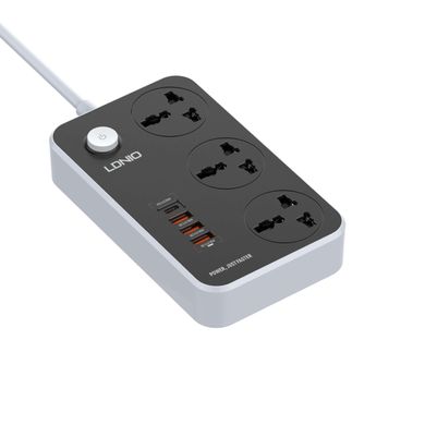 Сетевой удлинитель фильтр LDNIO SC3412 2500W, 2M, 3 розетки, 3USB/1Type-C, QC/PD, 3A/38W быстрая зарядка