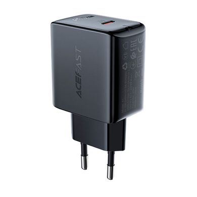 Мережевий зарядний пристрій Acefast A1 Type-C 2.4A, 20W, PD, QC 3.0 Black адаптер із швидкою зарядкою