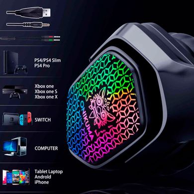 Ігрові навушники з мікрофоном ONIKUMA Gaming with RGB LED X3 і LED RGB підсвіткою Black