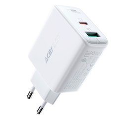 Мережевий зарядний пристрій Acefast A5 Type-C, USB, 2.4A, 32W, PD, QC 3.0 White адаптер із швидкою зарядкою