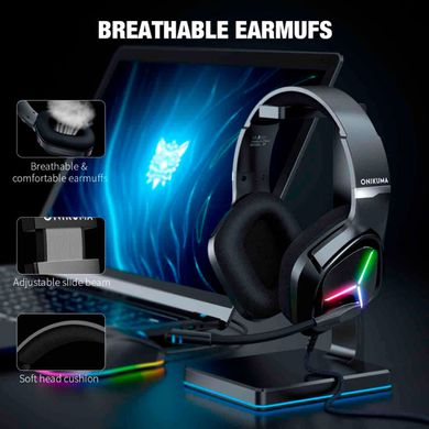 Ігрові навушники з мікрофоном ONIKUMA Gaming with RGB LED X9 і LED RGB підсвіткою Black