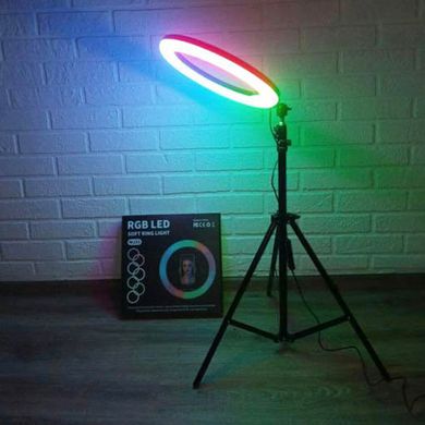 Кольцевая светодиодная LED RGB лампа 26см с штативом 2 метра и держателем для телефона селфи кольцо для блоггеров (кольцевой свет)
