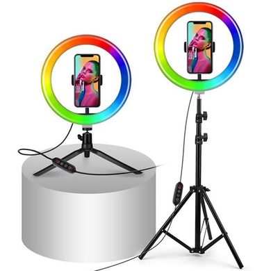 Кільцева світлодіодна LED RGB лампа 26см із штативом 2 метри та тримачем для телефону селфі кільце для блогерів (кільцеве світло)