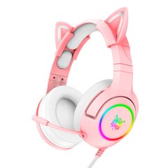 Игровые наушники Onikuma K9 с микрофоном и LED RGB подсветкой кошачьи ушки проводные Pink