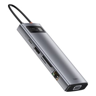 HUB адаптер Baseus Metal Gleam Series 9-in-1 3xUSB3.0 + 4KHD+ TF + SD + Type-C PD + VGA + RJ45 переходник хаб