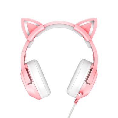 Ігрові наушники Onikuma K9 з мікрофоном і світлодіодним RGB підсвічуванням кошачі вушки провідні Pink