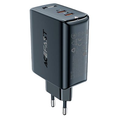 Мережевий зарядний пристрій Acefast A29 GaN 2xType-C, 3A, 50W, PD, QC3.0/QC4.0+ адаптер із швидкою зарядкою Black